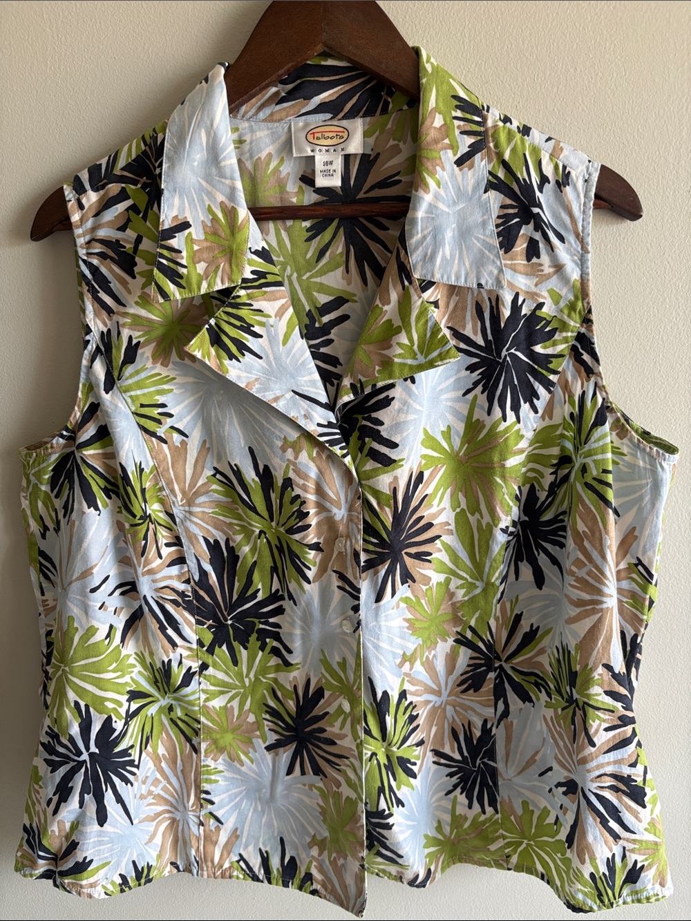 Talbots Woman Silk Blend Tropical Print Sleeveless Blouse 16W